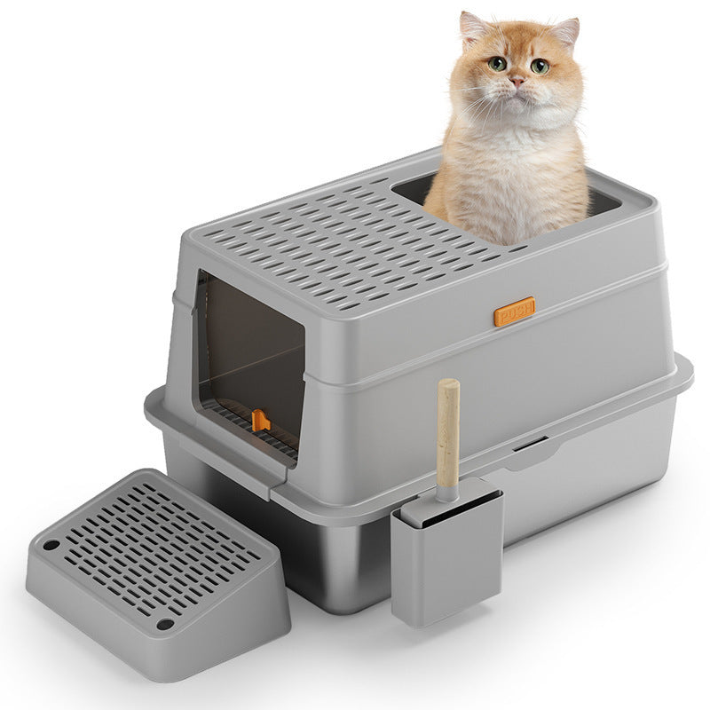 Stainless Steel Cat Toilet Large Fully Enclosed Cat Supplies