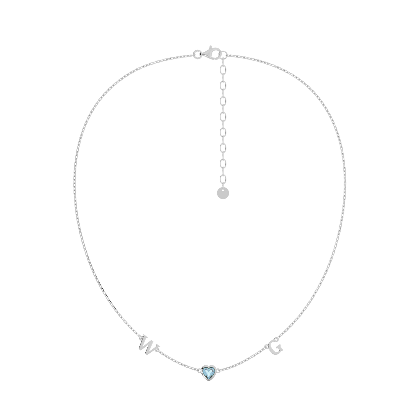 Rhodium March HeartLink Birthstone Necklace SN022R