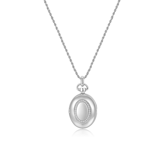 Rhodium Plated Luna Oval Whisper Locket SN011