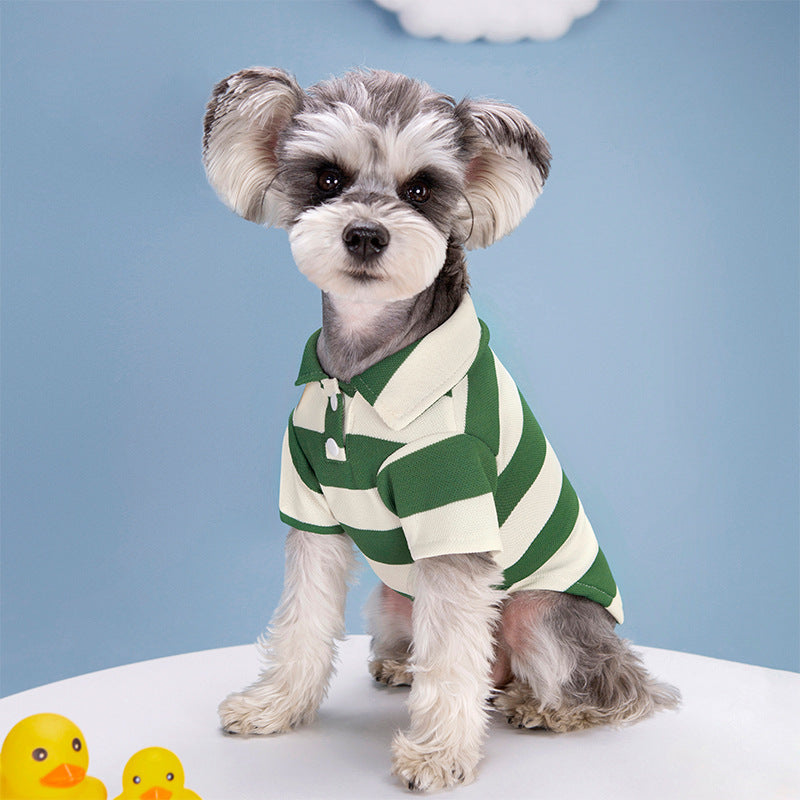 Pet Dog Polo Shirt Striped Beaded Lapel Elastic