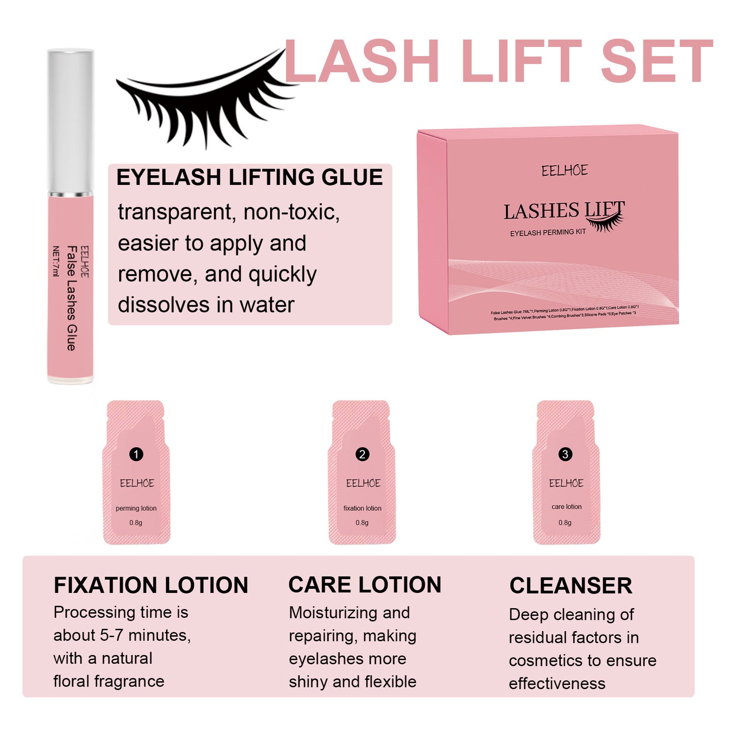 Lash Lift Set, Natural Beauty Slim Thick Curl Mild Non-Smudding Eyelash Set