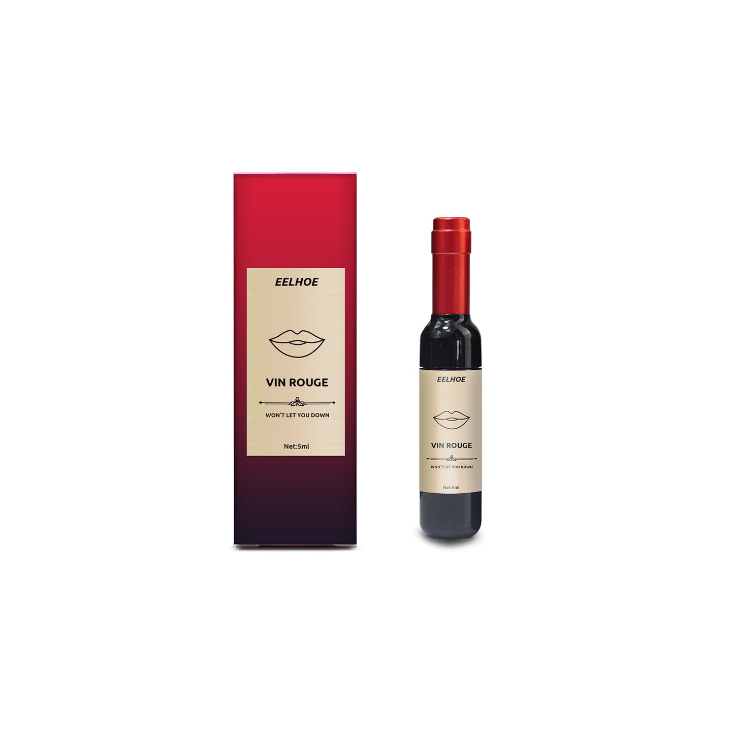 EELHOE Vin Rouge Lip Tint, Non-Stick Cup Color Development Portable Waterproof Non-Fading Moisturizing Red Wine Bottle Lip Glaze