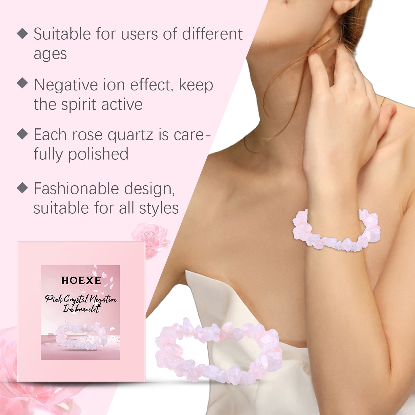 Powder Crystal Bracelet Hand Decoration Clothing Accessories Pink Beads Personality Trend Match