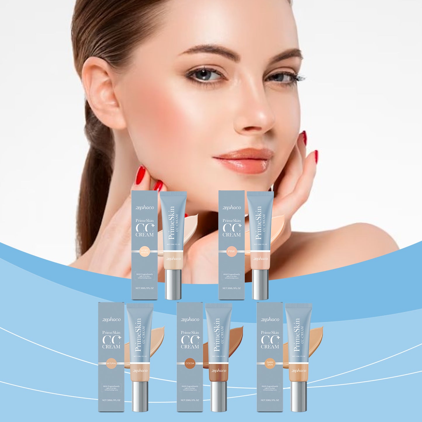 zephoco Nourishing Light Liquid Foundation Series, Light Moisturizing, Brightening, Hydrating And Non-Sticking Powder For Natural Makeup