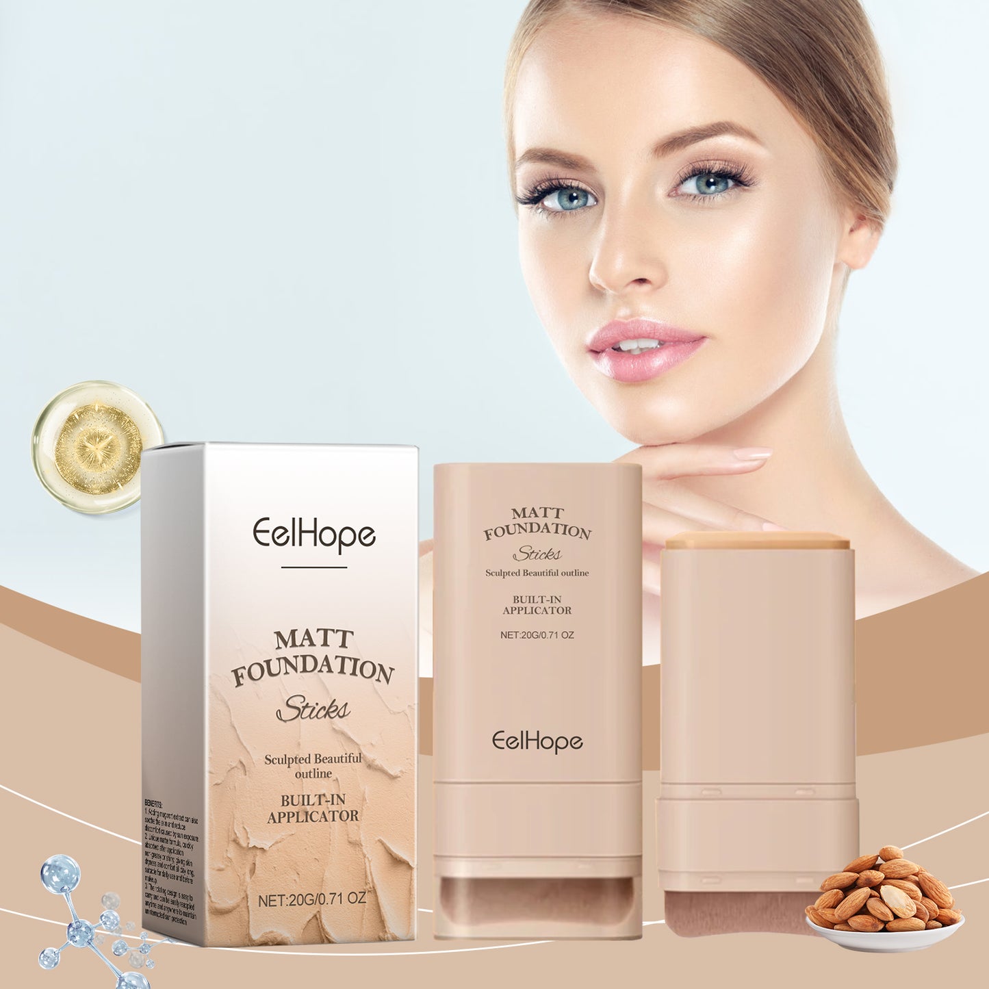 Eelhope Light Transparent Concealer Foundation Stick, Moisturizing And Brightening Lightweight Concealer Moisturizing Constant Makeup Foundation Stick