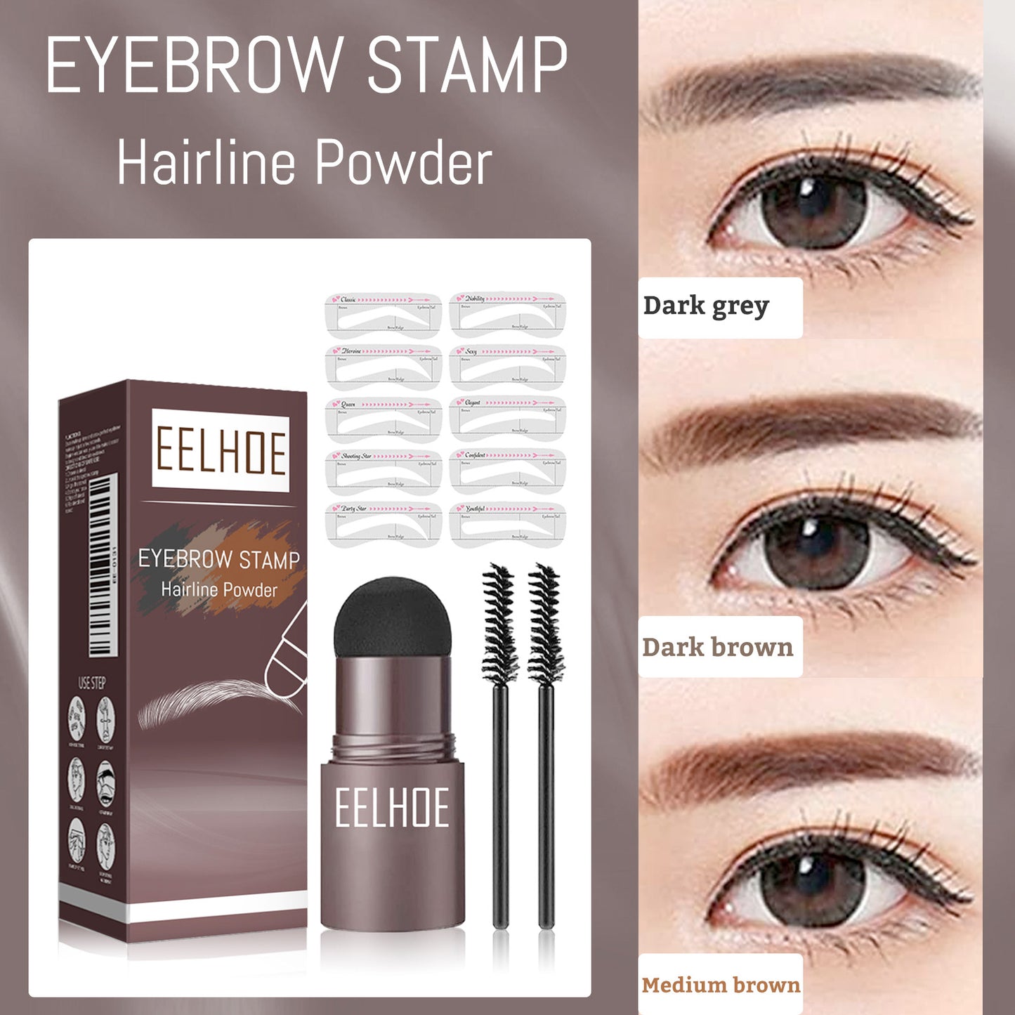 EELHOE Eyebrow Print Mold Eyebrow Drawing (Medium Brown Box) Lazy Eyebrow Filling Makeup Eyebrow Cake Waterproof Hairline Powder