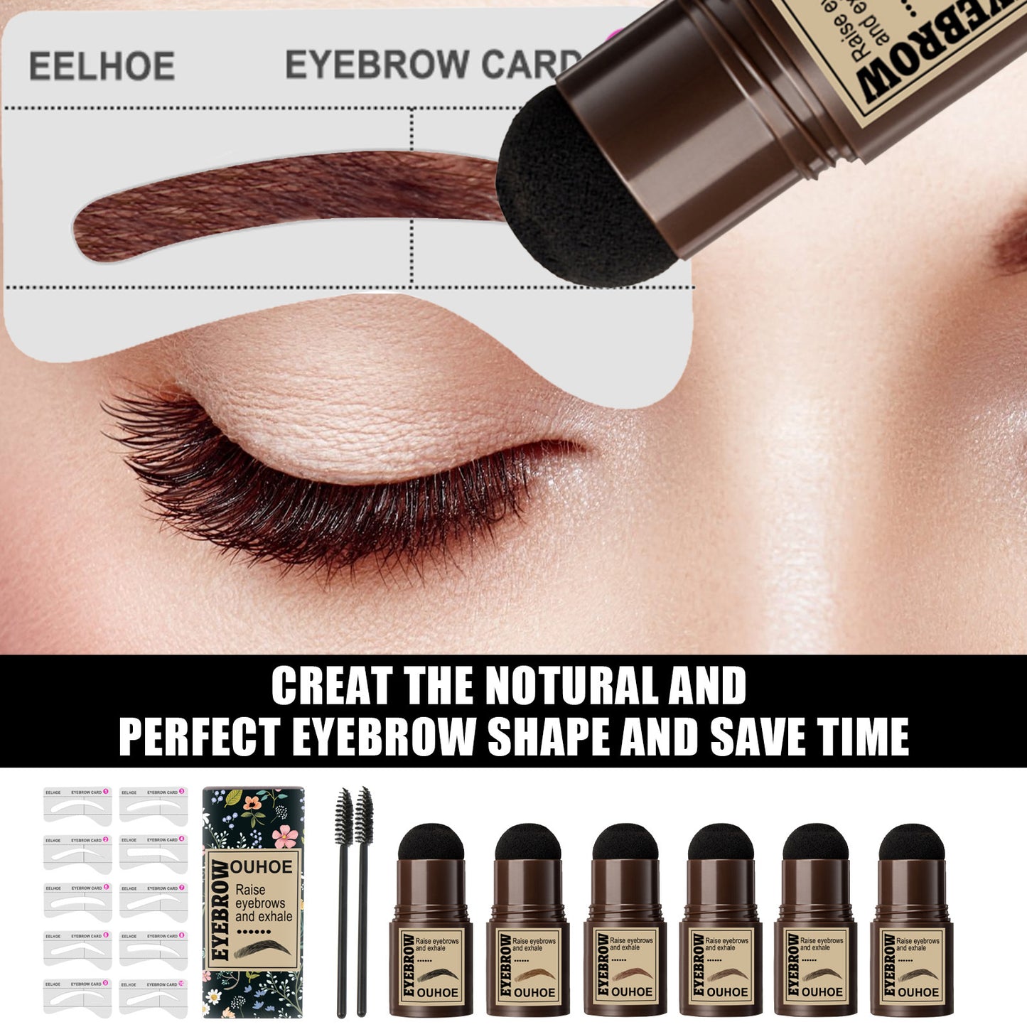 OUHOE Eyebrow Stamp, Thrushy Brow Print Lazy Waterproof Sweatproof Makeup And Hairline Shade Powder