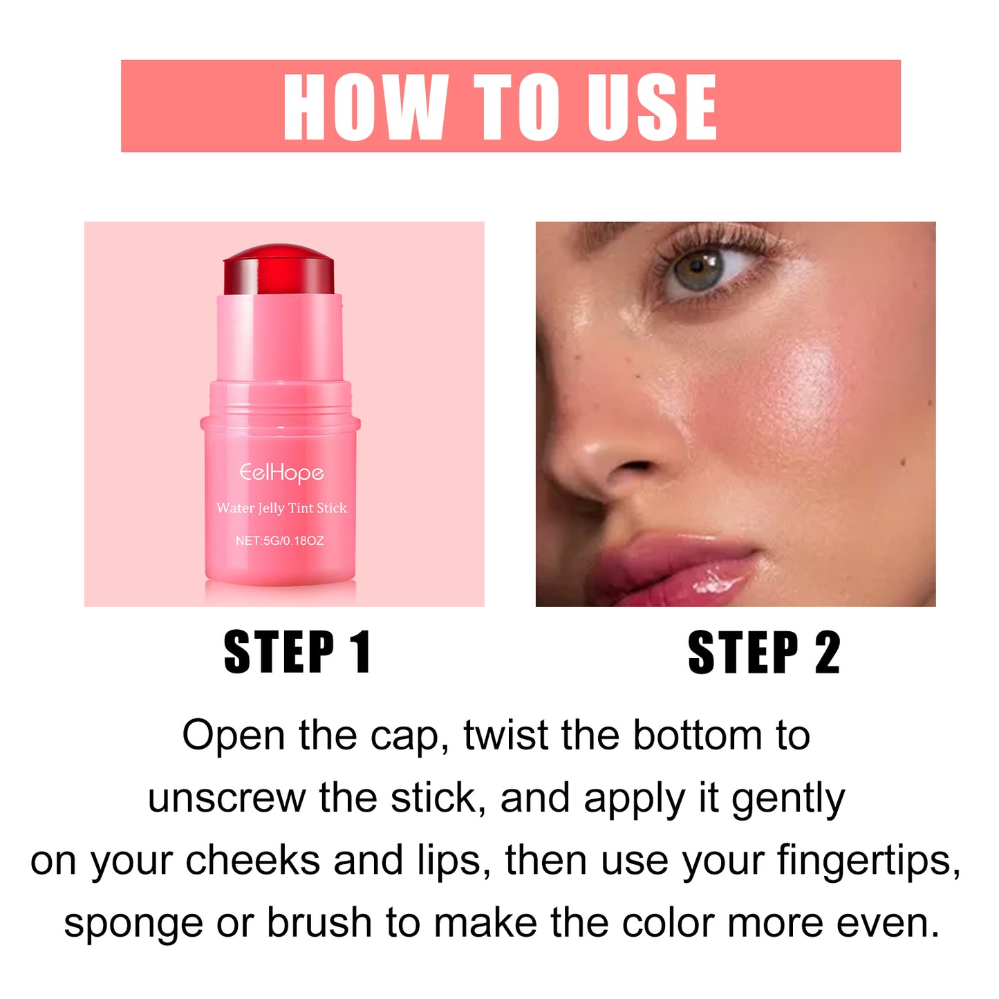 Water Jelly Tint Stick, Blush Whitening Natural Long Lasting Lip Matte Moisturizing Lip Color Makeup Combination