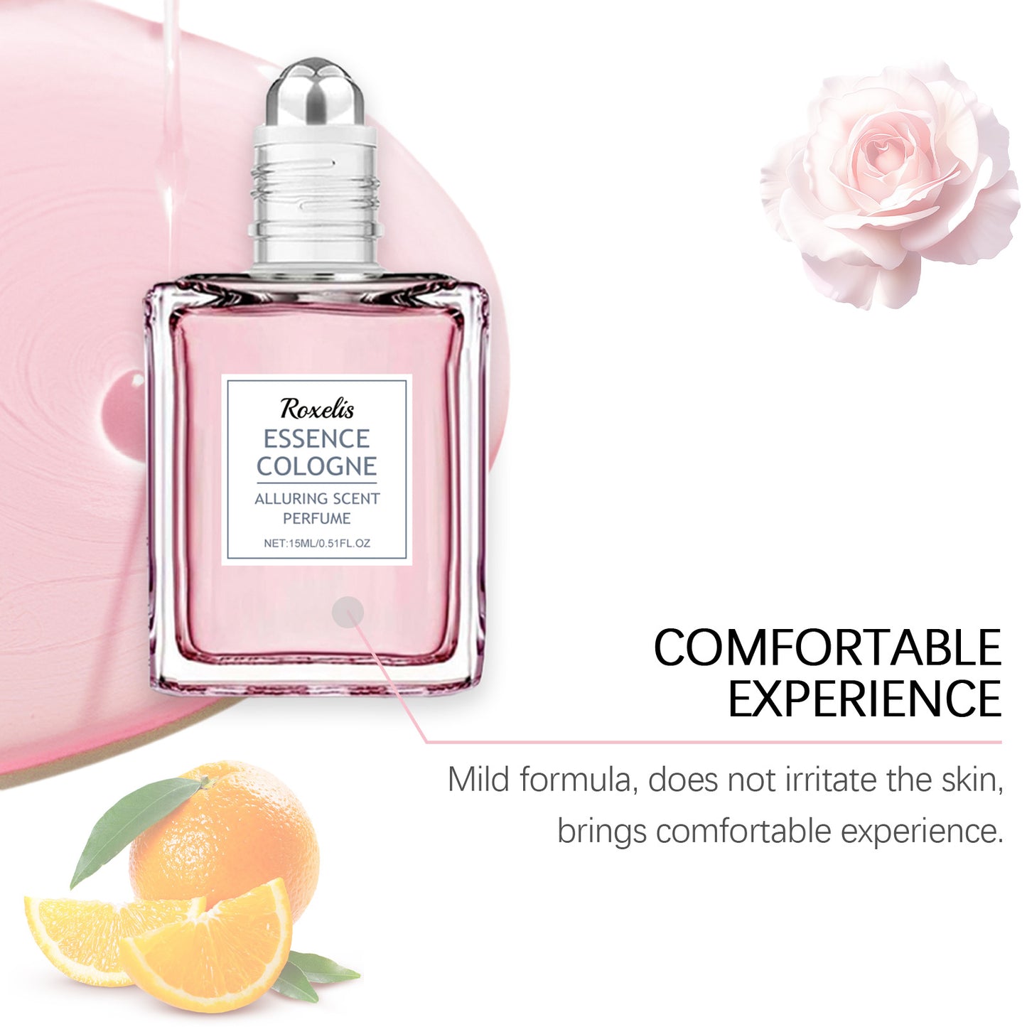 Pink Rose Fragrance Essential Oil, Mild Natural Fresh Fragrance Fragrance Portable Women's Eau De Toilette