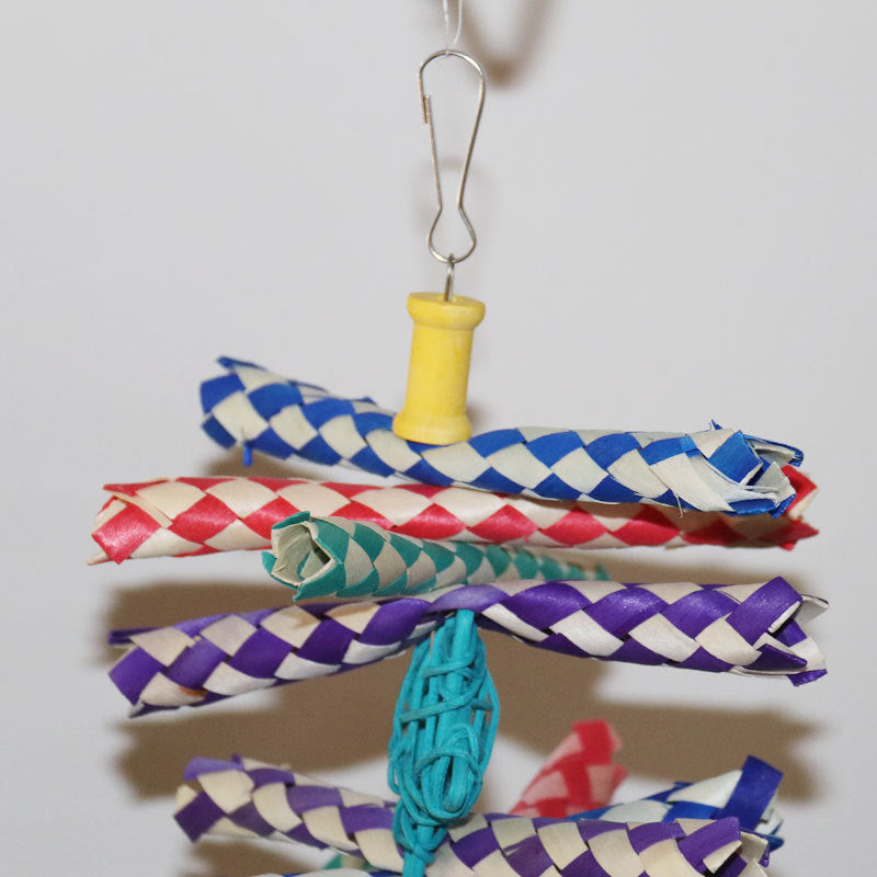 Colorful Shredded Paper And Rattan Weaving Wooden Gnawing Bird Cage Decoration