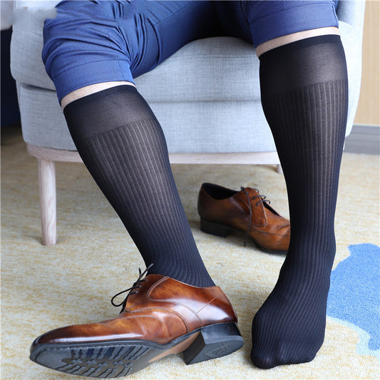 Men's Straight Slimming Stripes Soft Nylon Stretch Socks