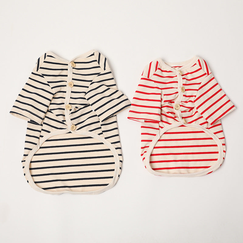Dog Striped Cotton V-Neck Pet Warm Bottoming Shirt