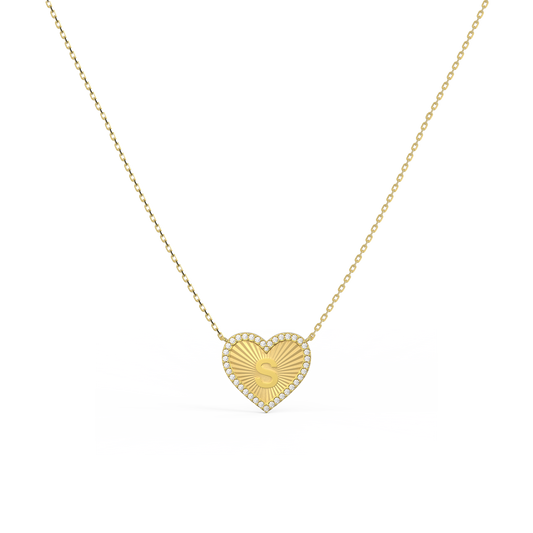 18k Gold Plate Heart Initial Necklace（Pleated）AW24N008A