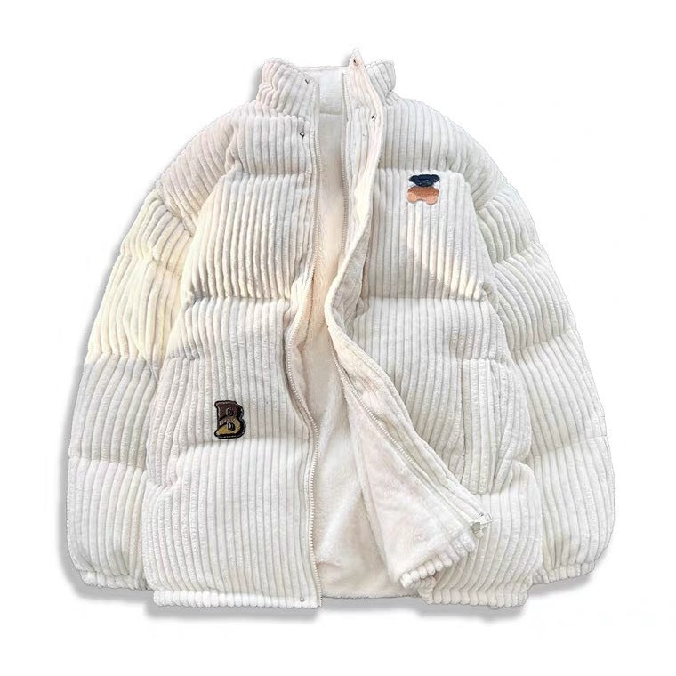 Corduroy Cotton-padded Coat Men's And Women's Embroidered Thickened Velvet Velvet Lining Cotton-padded Coat