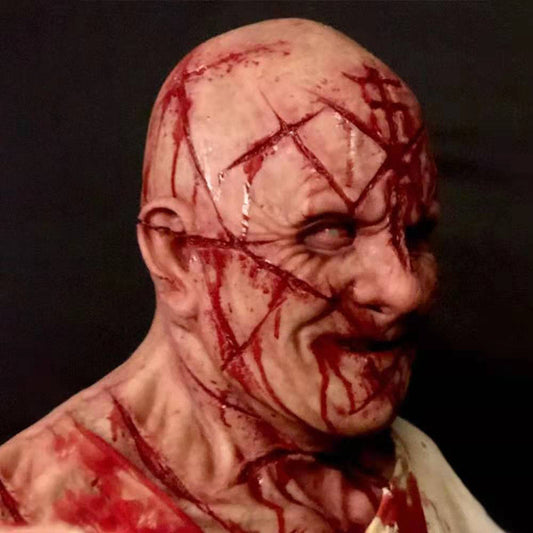 Horror Headgear Bald Old Man Blood Scar Mask Party Props