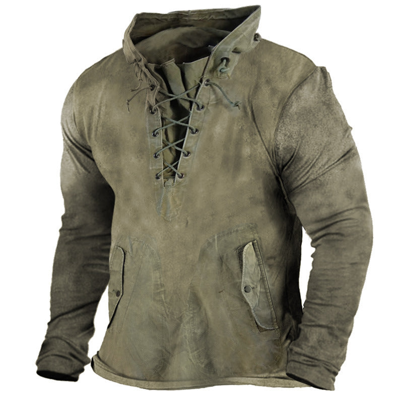 Lace Up Hooded Loose Solid Casual Top