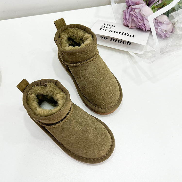 Children's Fur Leather Snow Boots
