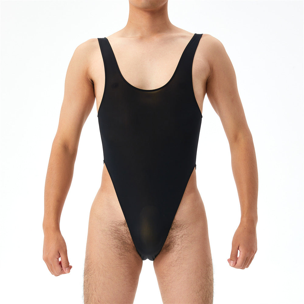 Highly-elastic Plus Size Transparent Jumpsuit Men's U Pouch Performance