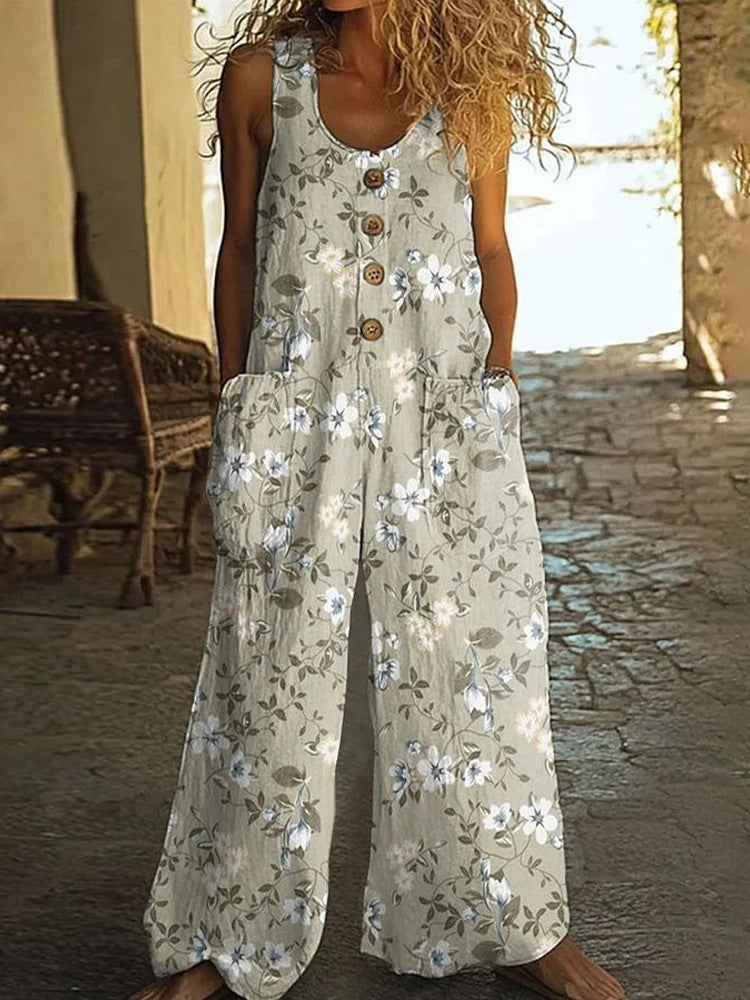 Womens Sleeveless Loose Pocketed Jumpsuit