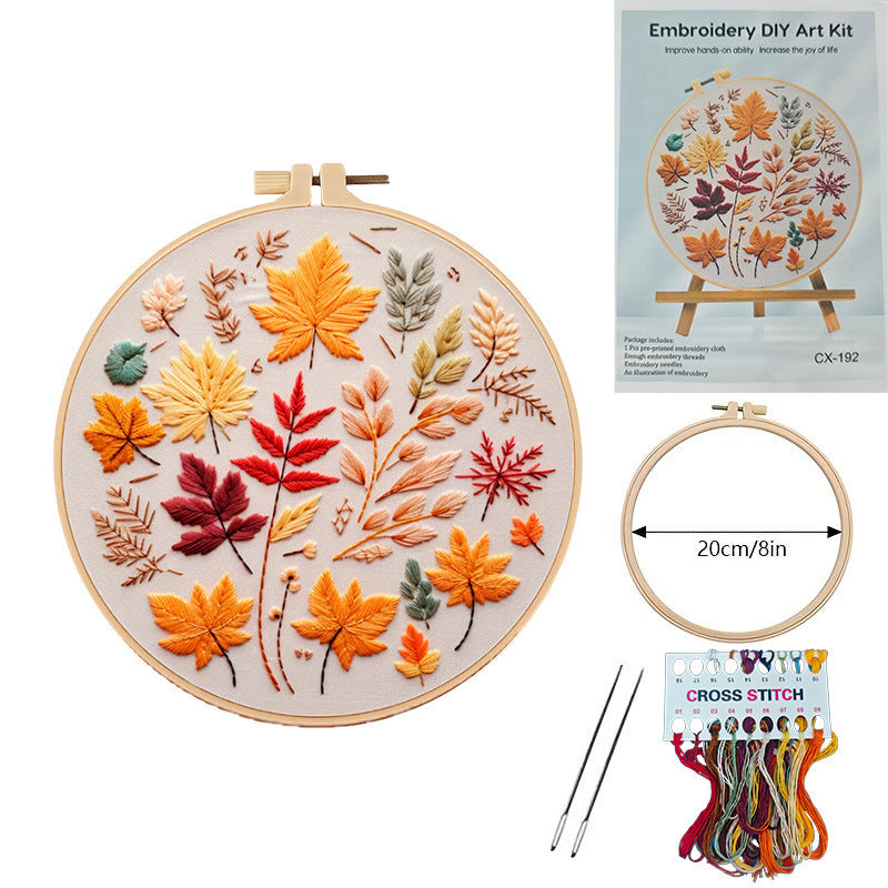 Embroidery Diy Material Package Silver Moon Butterfly Dragonfly Fallen Leaf Pattern
