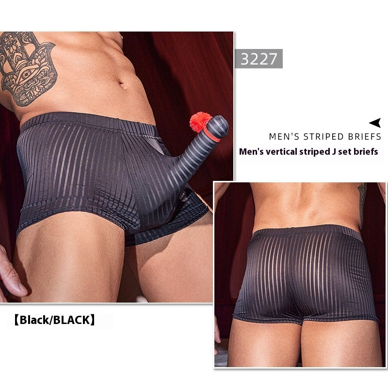 Men's Breathable Stripes Underwear Skin-friendly High Elastic Sexy Boxer Briefs