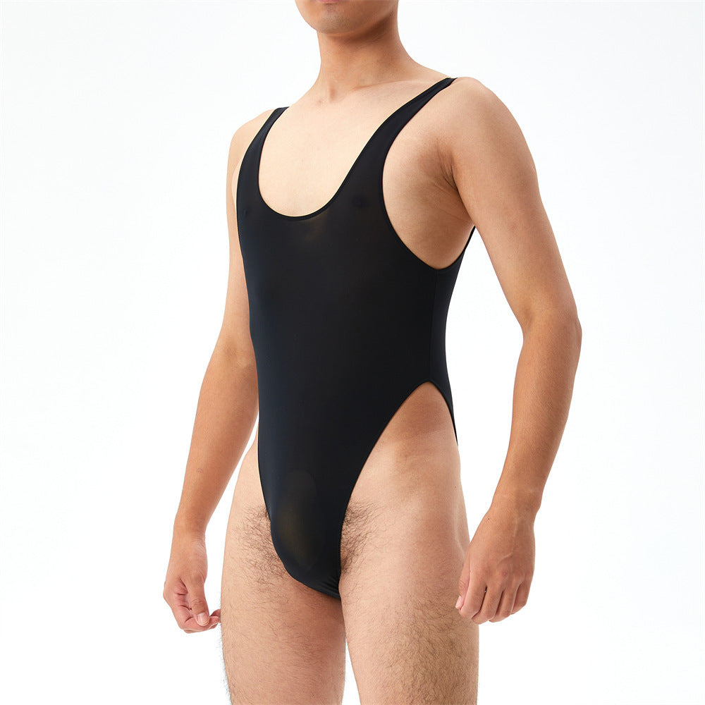 Highly-elastic Plus Size Transparent Jumpsuit Men's U Pouch Performance