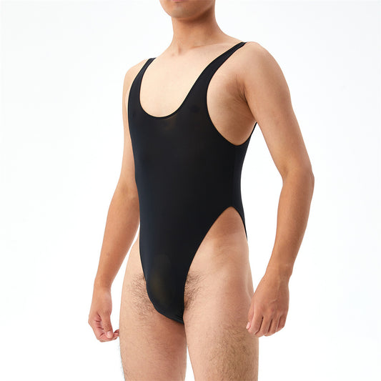 Highly-elastic Plus Size Transparent Jumpsuit Men's U Pouch Performance