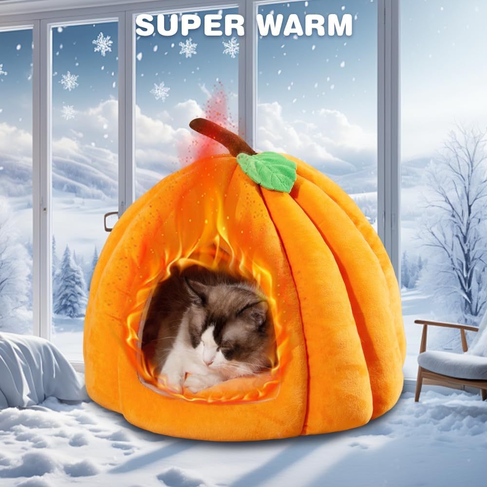New Pumpkin Cat Bed Cat Beds For Indoor Cats Cute Pumpkin Shape Cat Cave Bed Cat Tent Halloween Cat House Bed Warm Sleeping Bed For Cats Small Dogs