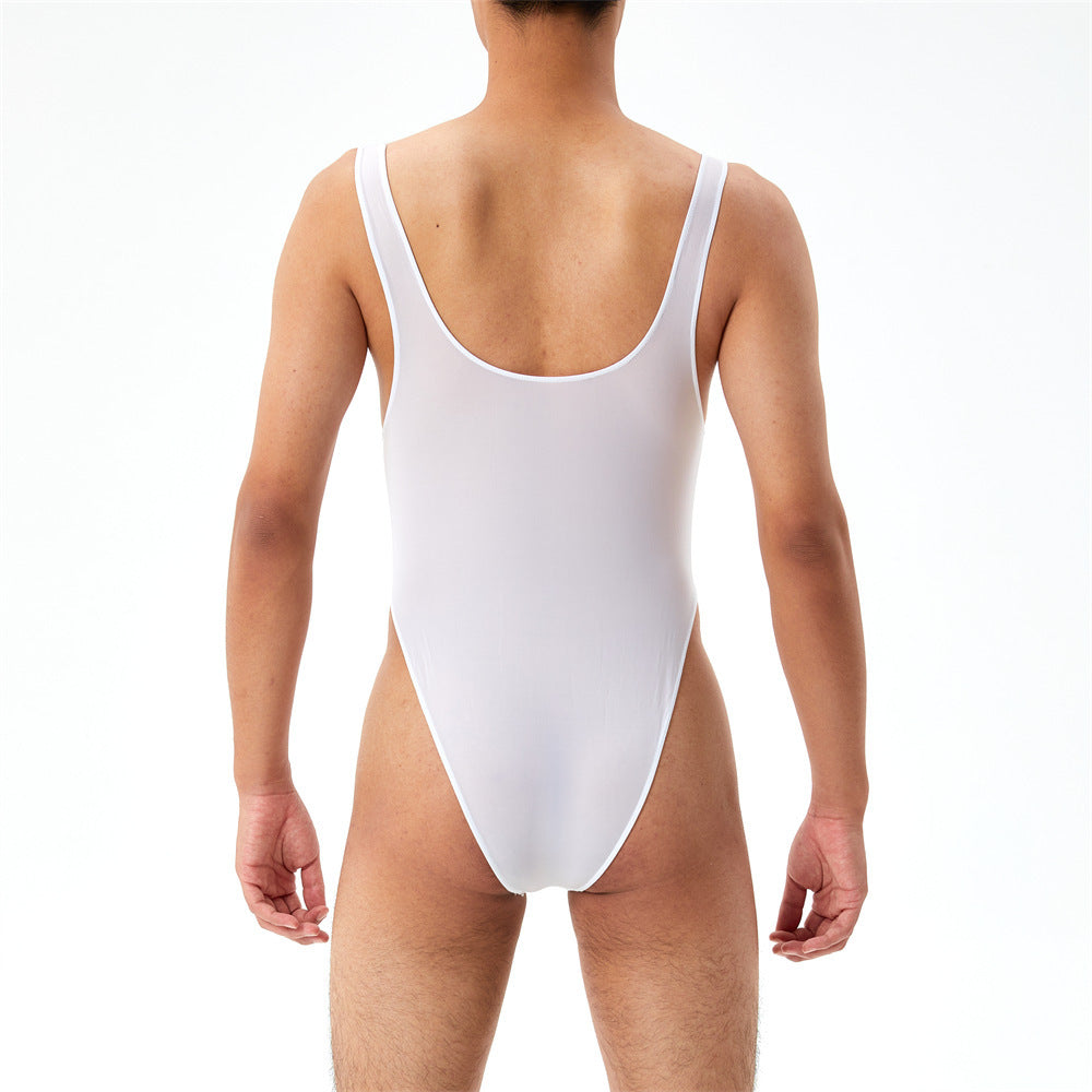 Highly-elastic Plus Size Transparent Jumpsuit Men's U Pouch Performance