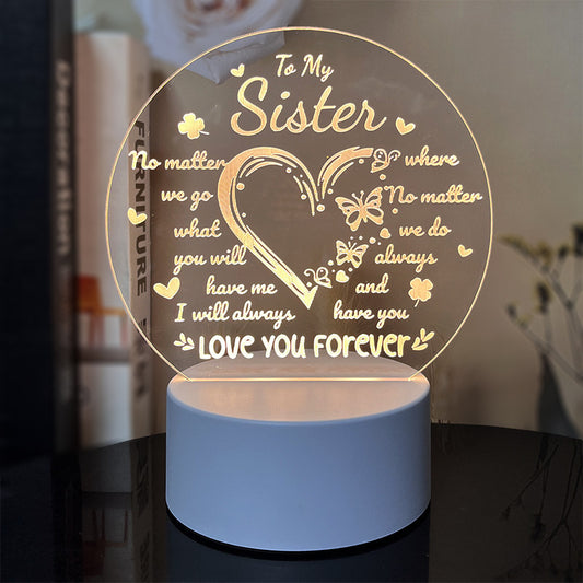 Creative 3D Night Heart Shaped Blessing Language USB Small Table Lamp