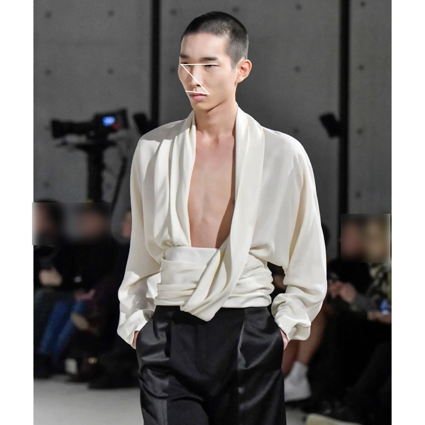 French Drape Low-cut Cinched Pleated Long Sleeve Shirt