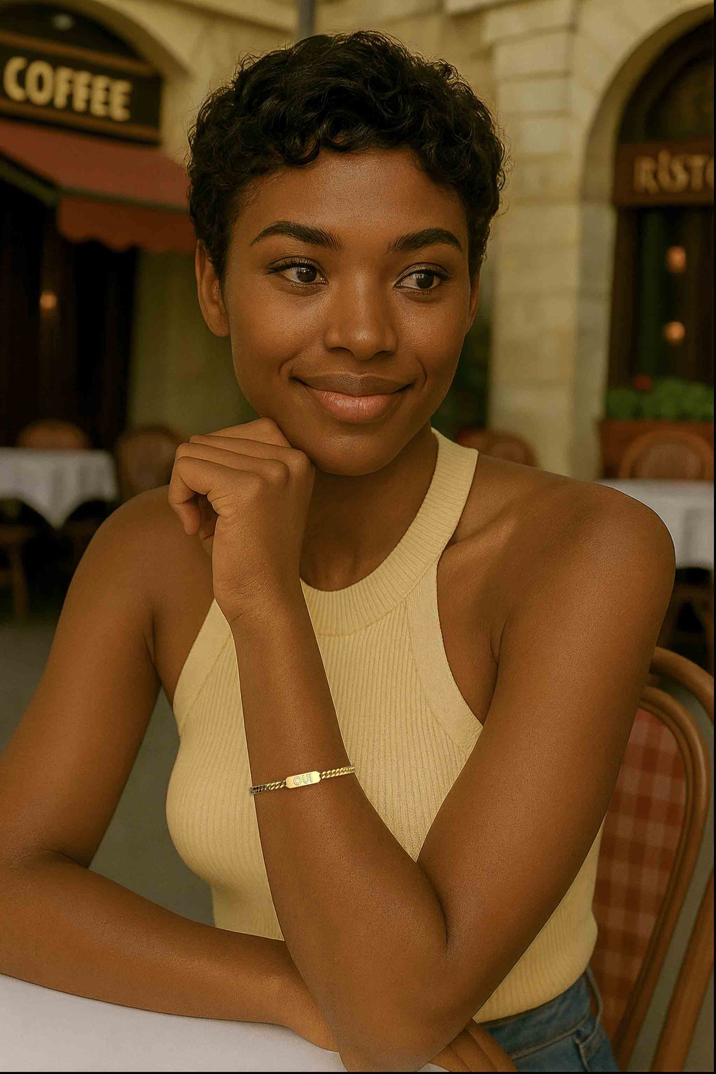 18k Gold Plated ID Bar Pavé Letter ID Bar Curb Chain Bracelet His & Hers ID  Bar AW24B001G