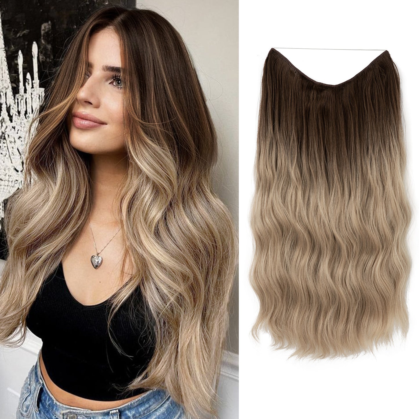 European And American Style Women Corn Curler Fishing Thread Long Curly Hair  Wig
