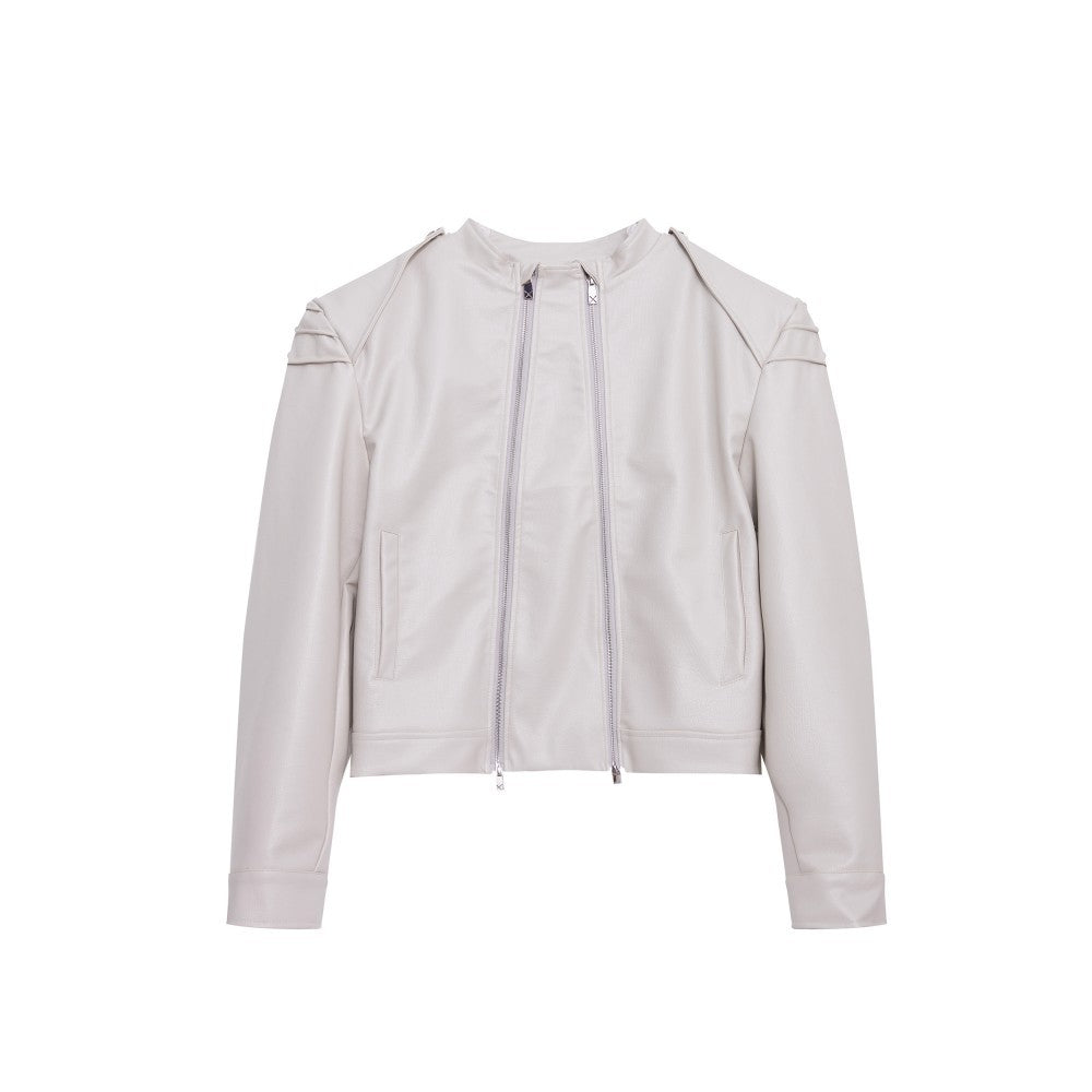 Double Zipper Split Design PU Leather Jacket Coat