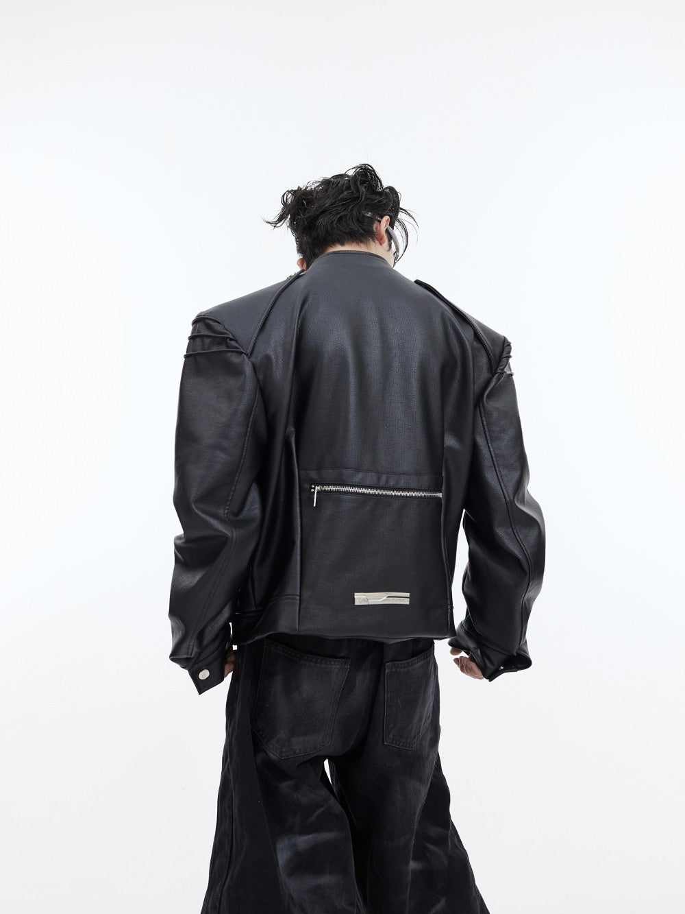 Double Zipper Split Design PU Leather Jacket Coat