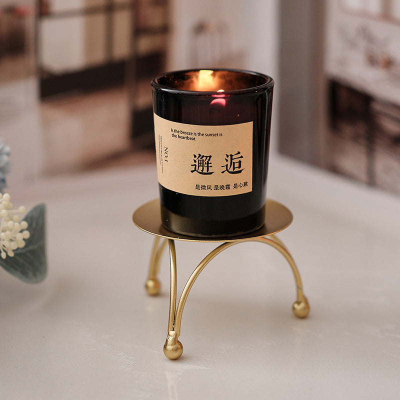 European-style Round Black And Golden Aromatherapy Candle Special Tray