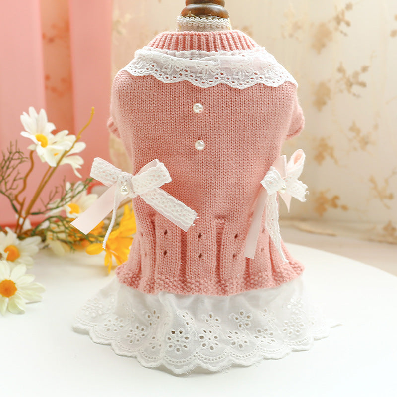 Warm Wooden Buckle Bowknot Dog Clothes Cat Clothes