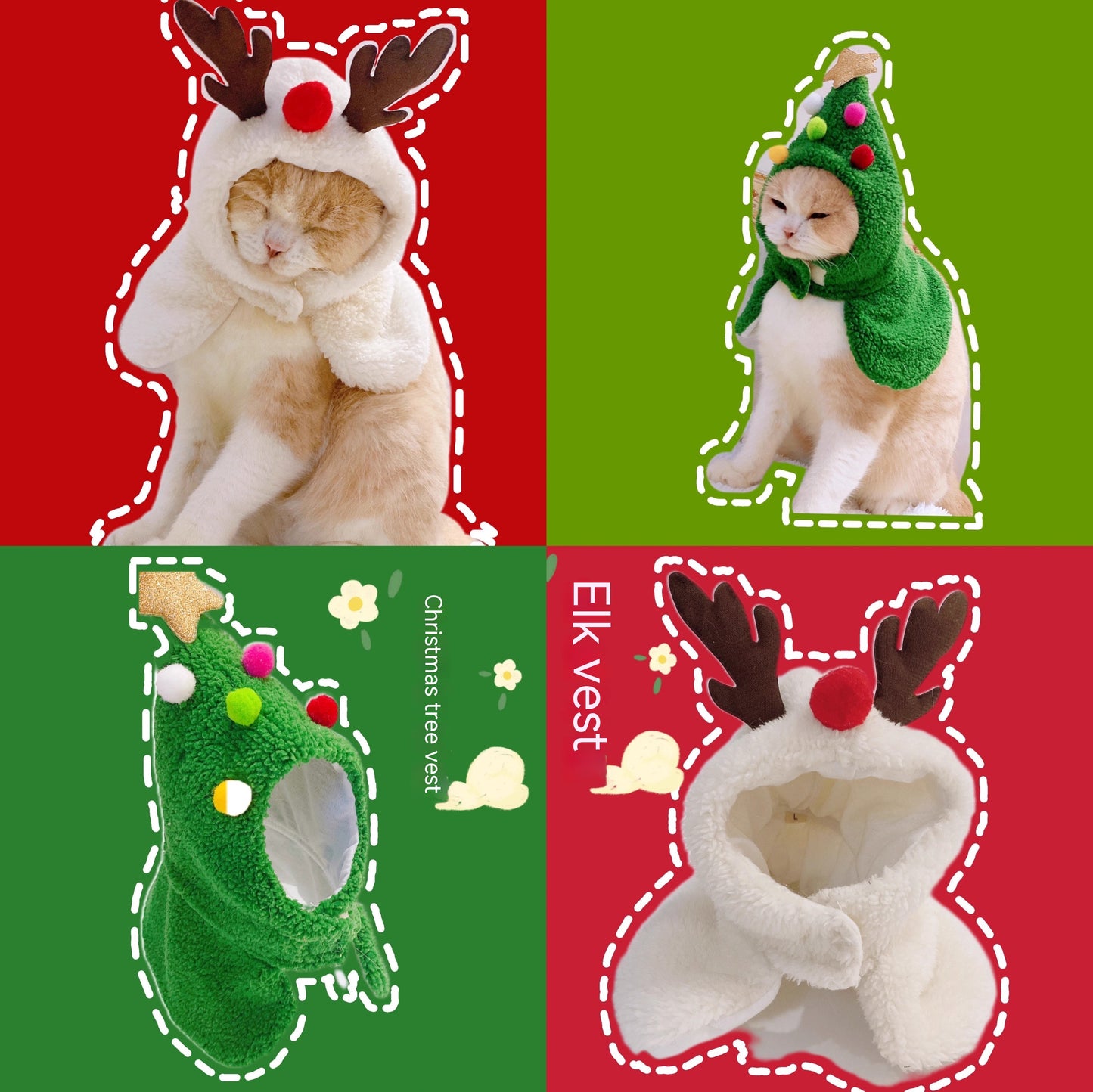 New Year's Antler Christmas Tree Pet Cat Ornaments