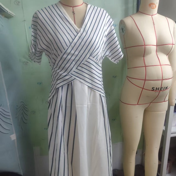 Women's Loose Fit Striped Printing Dress - Casual Cotton Blend Summer Midi Dress For Daily Wear Holiday Outfit