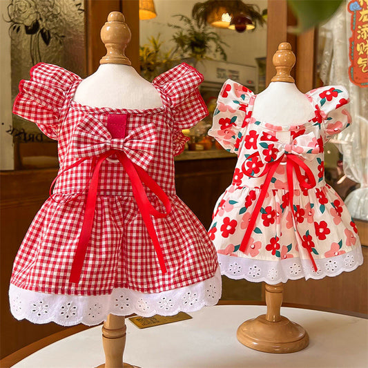 Pet Clothes Flounced Sleeve Three Colors Dress