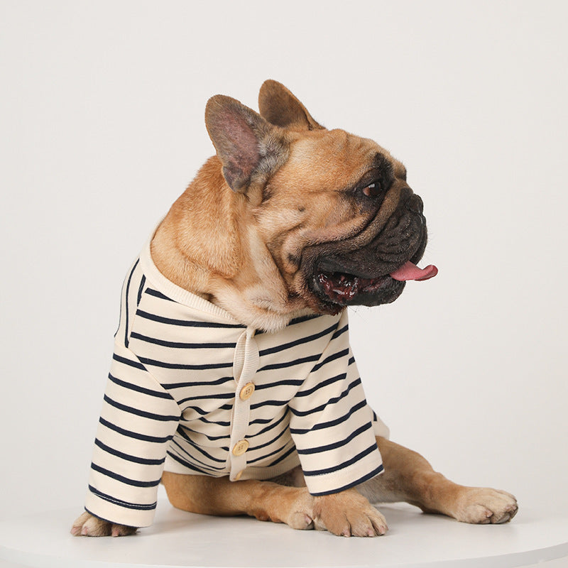 Dog Striped Cotton V-Neck Pet Warm Bottoming Shirt