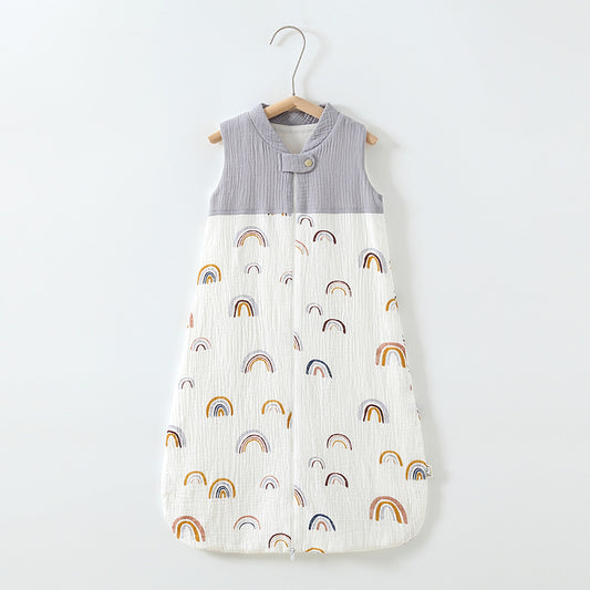 Baby Sleeping Bag Double Layer Patchwork Stand-up Collar Gauze Waistcoat Sleeping Bag
