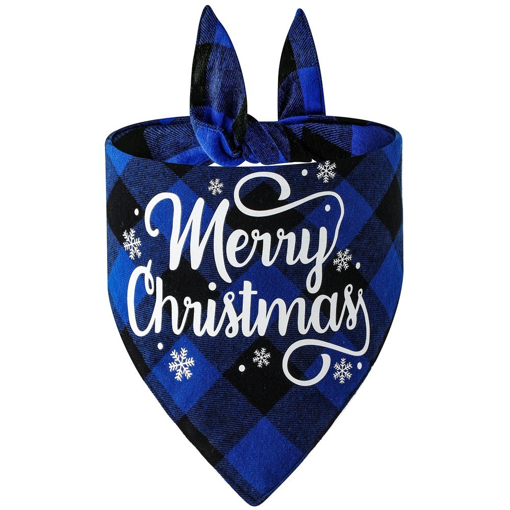 Cotton Plaid Christmas Pet Triangle Scarf Dog Saliva Towel
