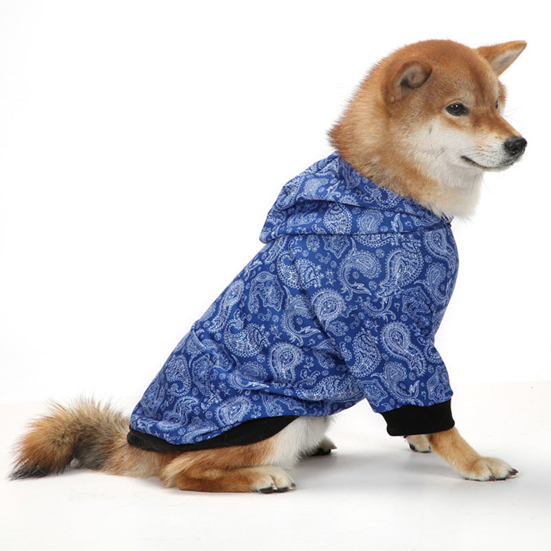 Christmas Dog Clothes Thickened Plaid Hooded Two-leg Sweater