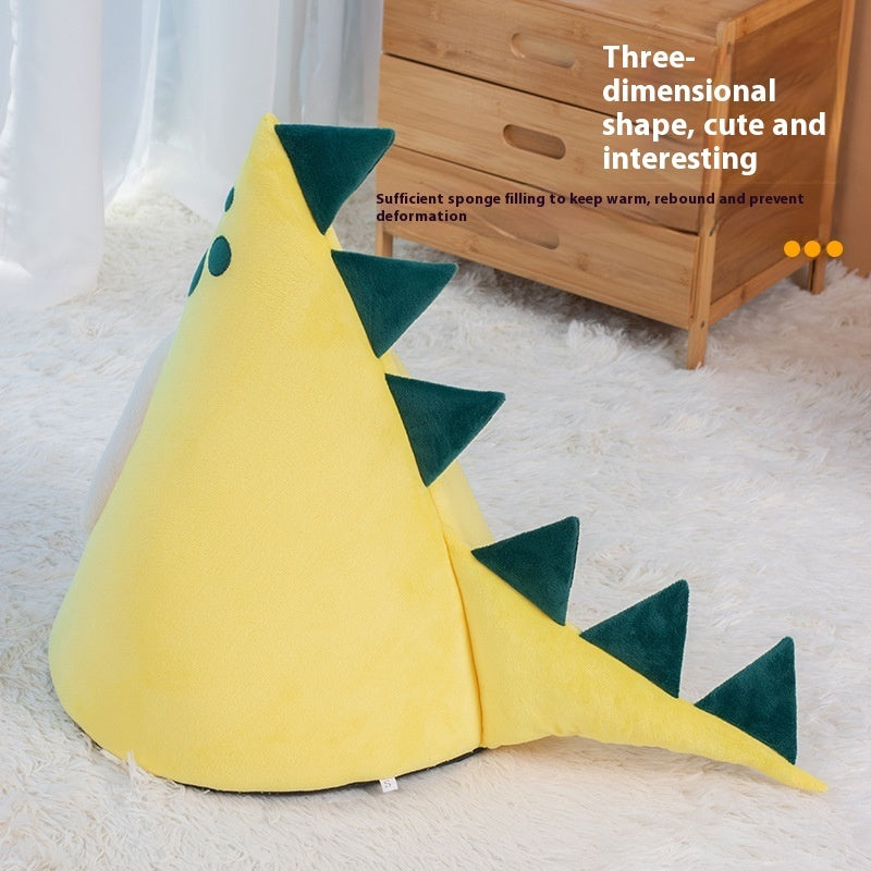 Four Seasons Universal Yellow Dinosaur Shape Cat Nest Fully Closed Warm