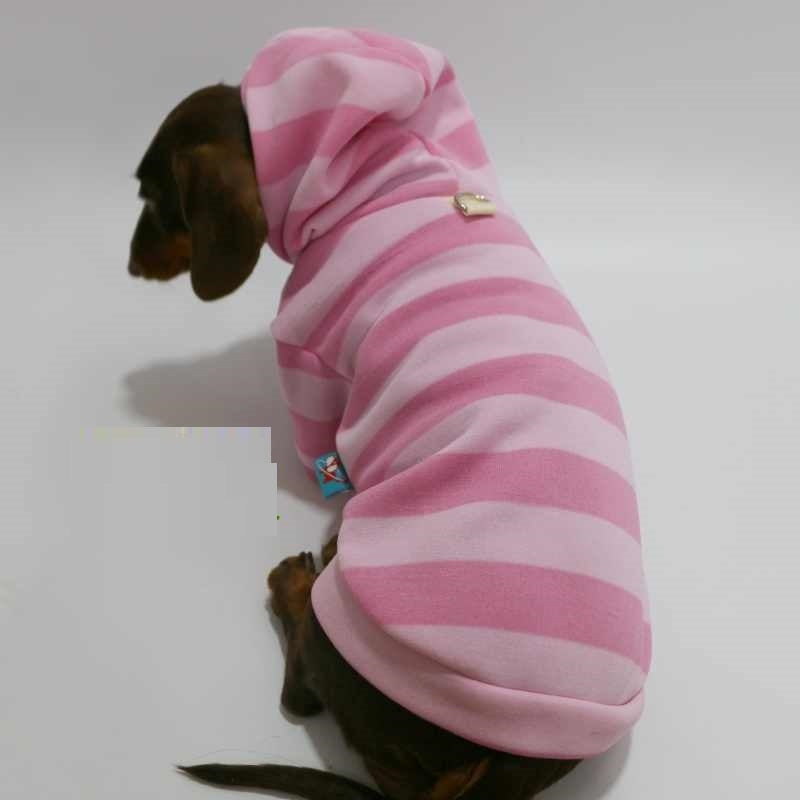 Pet Autumn And Winter Thin Velvet Hooded Pink Striped Sweater