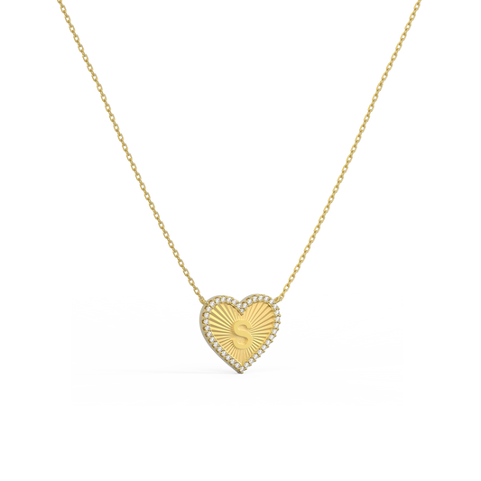18k Gold Plate Heart Initial Necklace（Pleated）AW24N008A
