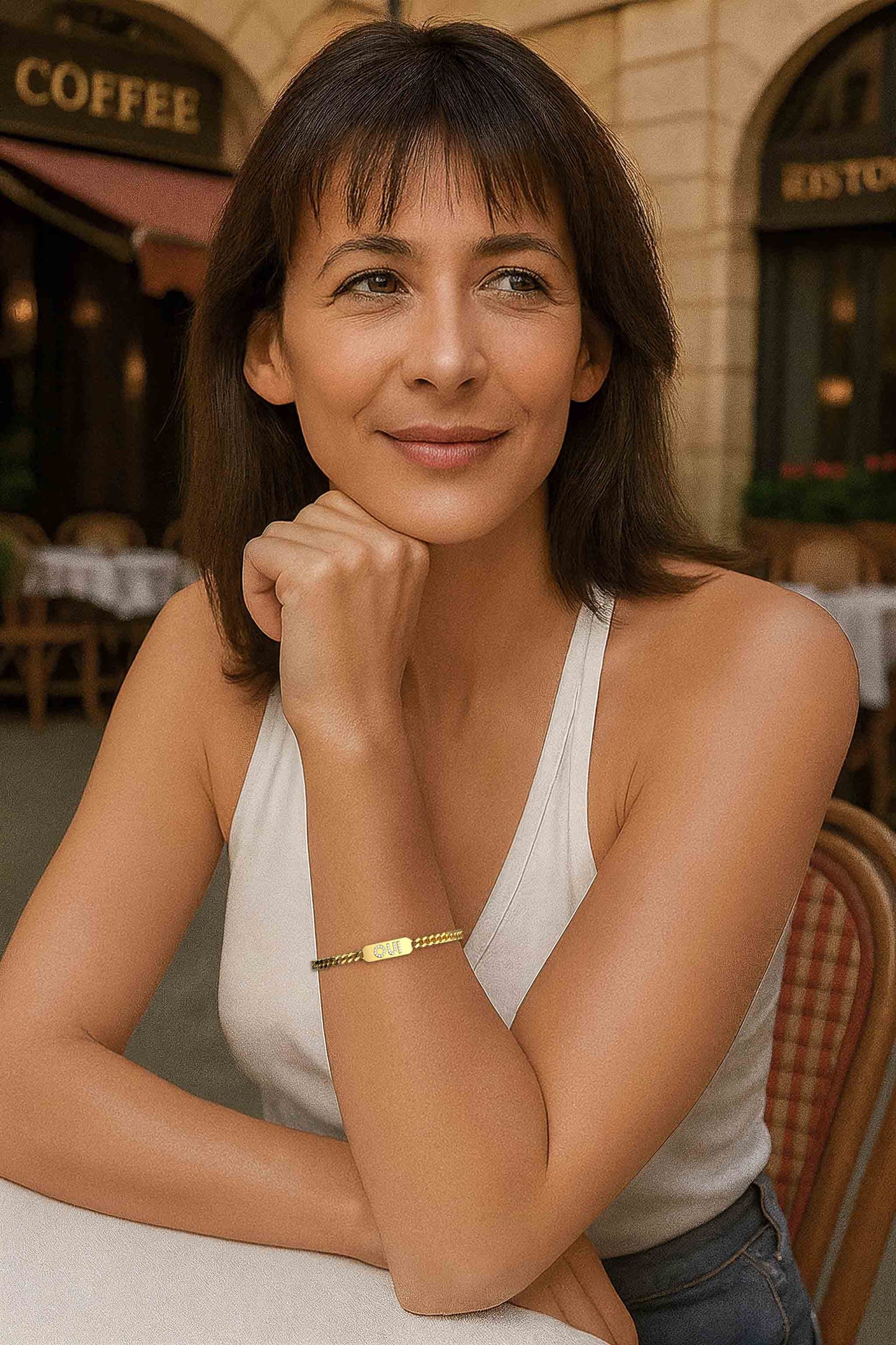 18k Gold Plated ID Bar Pavé Letter ID Bar Curb Chain Bracelet His & Hers ID  Bar AW24B001G