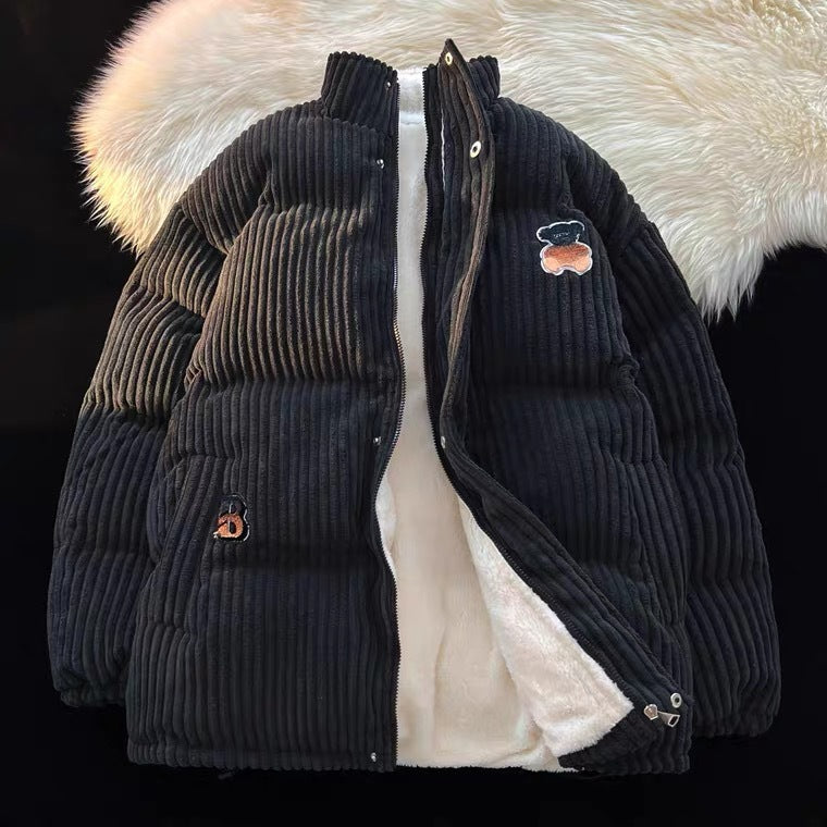 Corduroy Cotton-padded Coat Men's And Women's Embroidered Thickened Velvet Velvet Lining Cotton-padded Coat