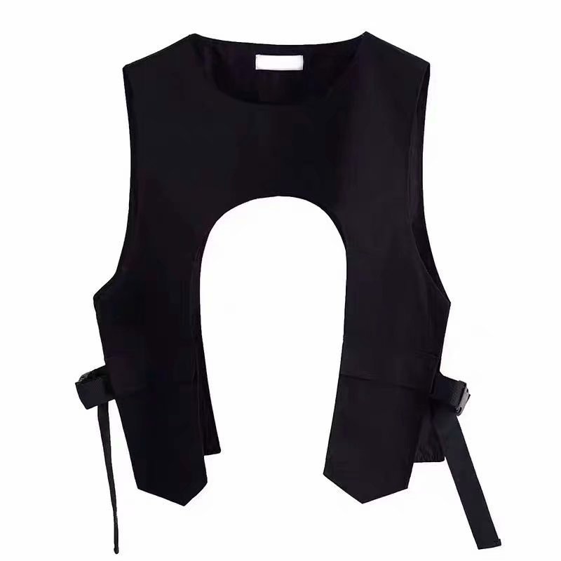 Trendy High Street Solid Color Thin Section Tactical Function Loose Dark Work Undershirt
